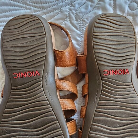 Vionic Womens Harissa Leather Sandals, Size 8 Wide, Tan Adjustable Straps - Picture 10 of 13